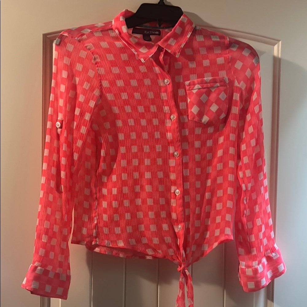 Girls Epic Threads Pink Long Sleeve Tie Front Button Down